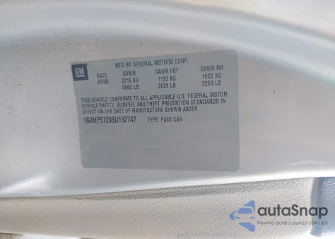 2008 Buick Lucerne Cx from USA, damaged, VIN 1G4HP57298U192747
